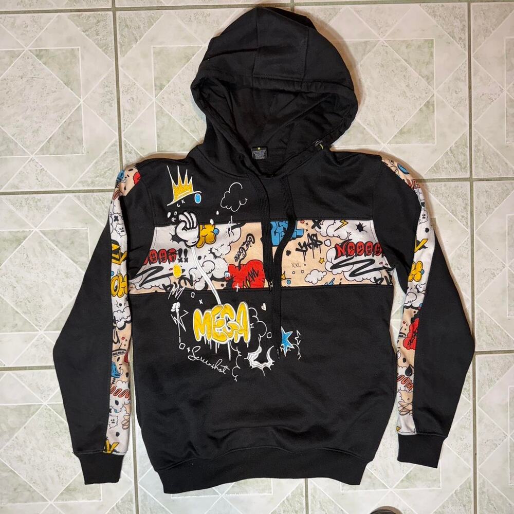 Black and‎ multi coloured hoodie with
